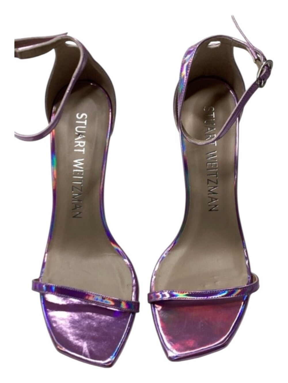 Stuart Weitzman Iridescent Pink Purple Ankle-Strap Heels